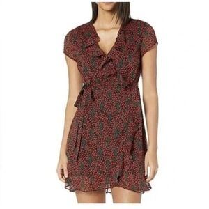 Bardot Printed Fit & Flare Wrap Mini Cherry Print Dress Women's 10 Large
